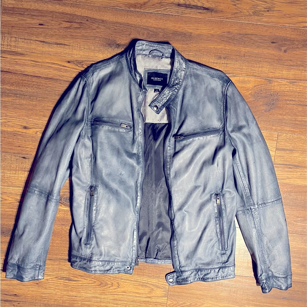Brand new REGENCY lambskin moto jacket in light blue, fits way more like a small